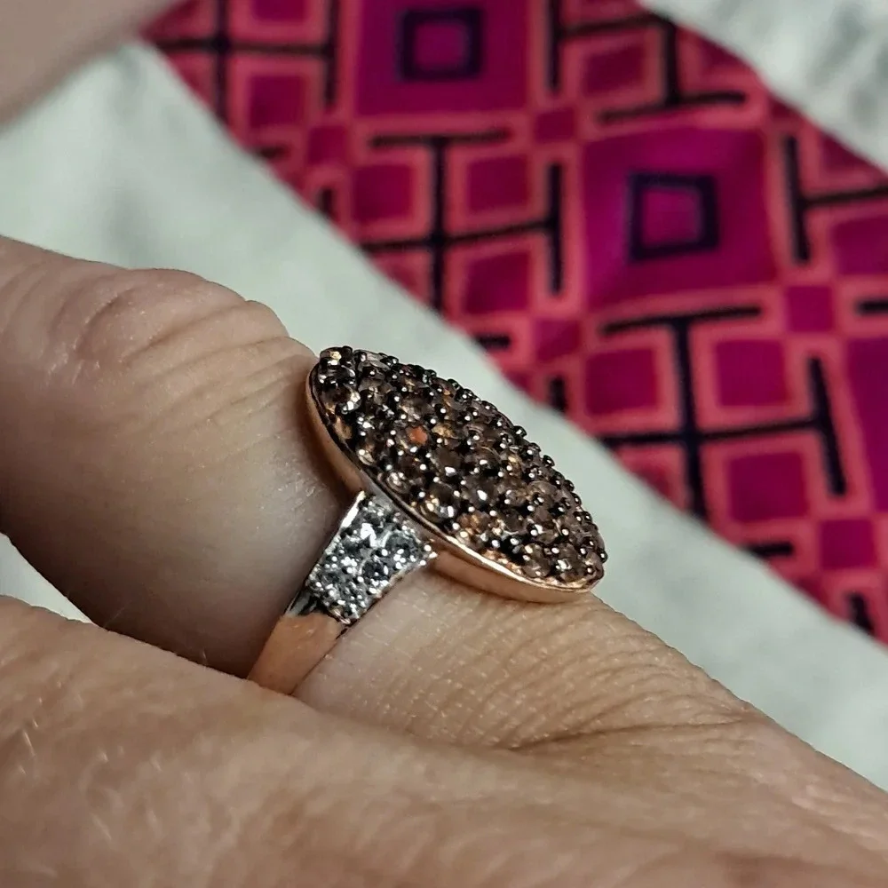 Andalusite and Natural White Zircon Cluster Ring